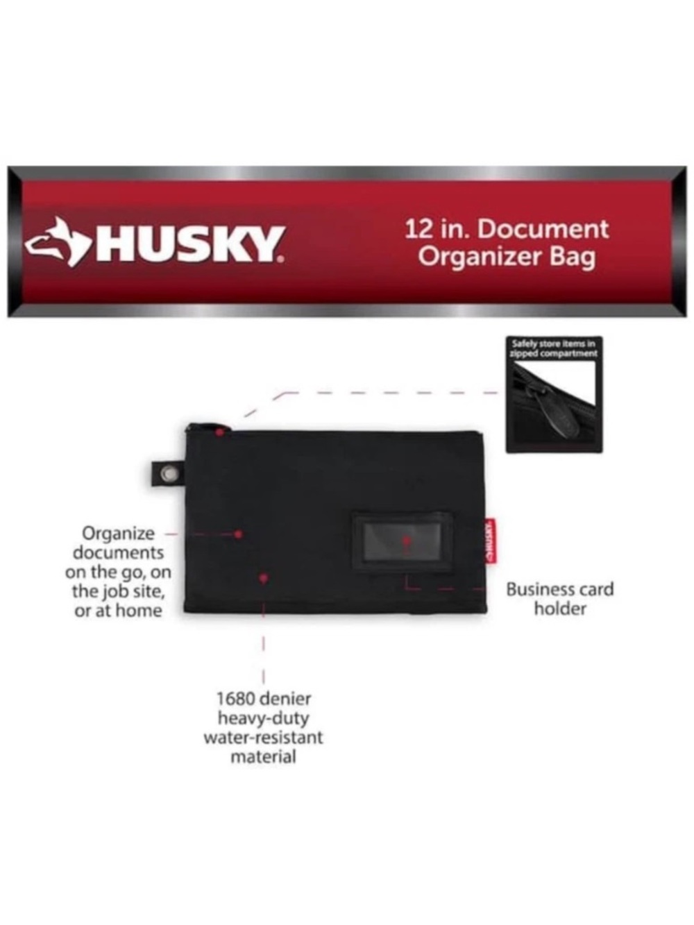 NWT Husky Heavy Duty Zipped Office Document Organizer Storage Pouch Bag 12”